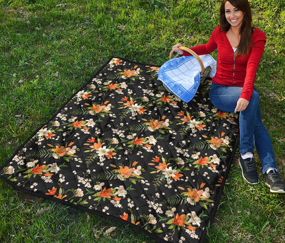 Spring Lily Flowers Pattern Print Quilt