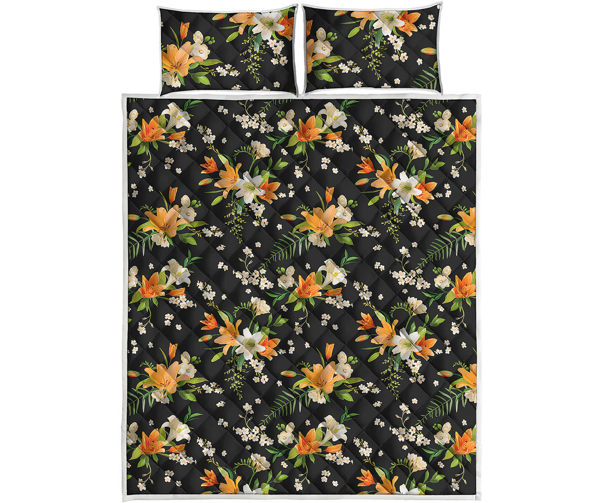 Spring Lily Flowers Pattern Print Quilt Bed Set