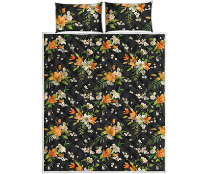 Spring Lily Flowers Pattern Print Quilt Bed Set