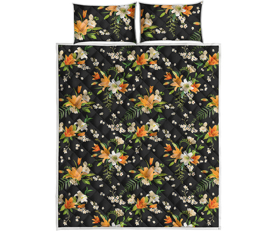 Spring Lily Flowers Pattern Print Quilt Bed Set