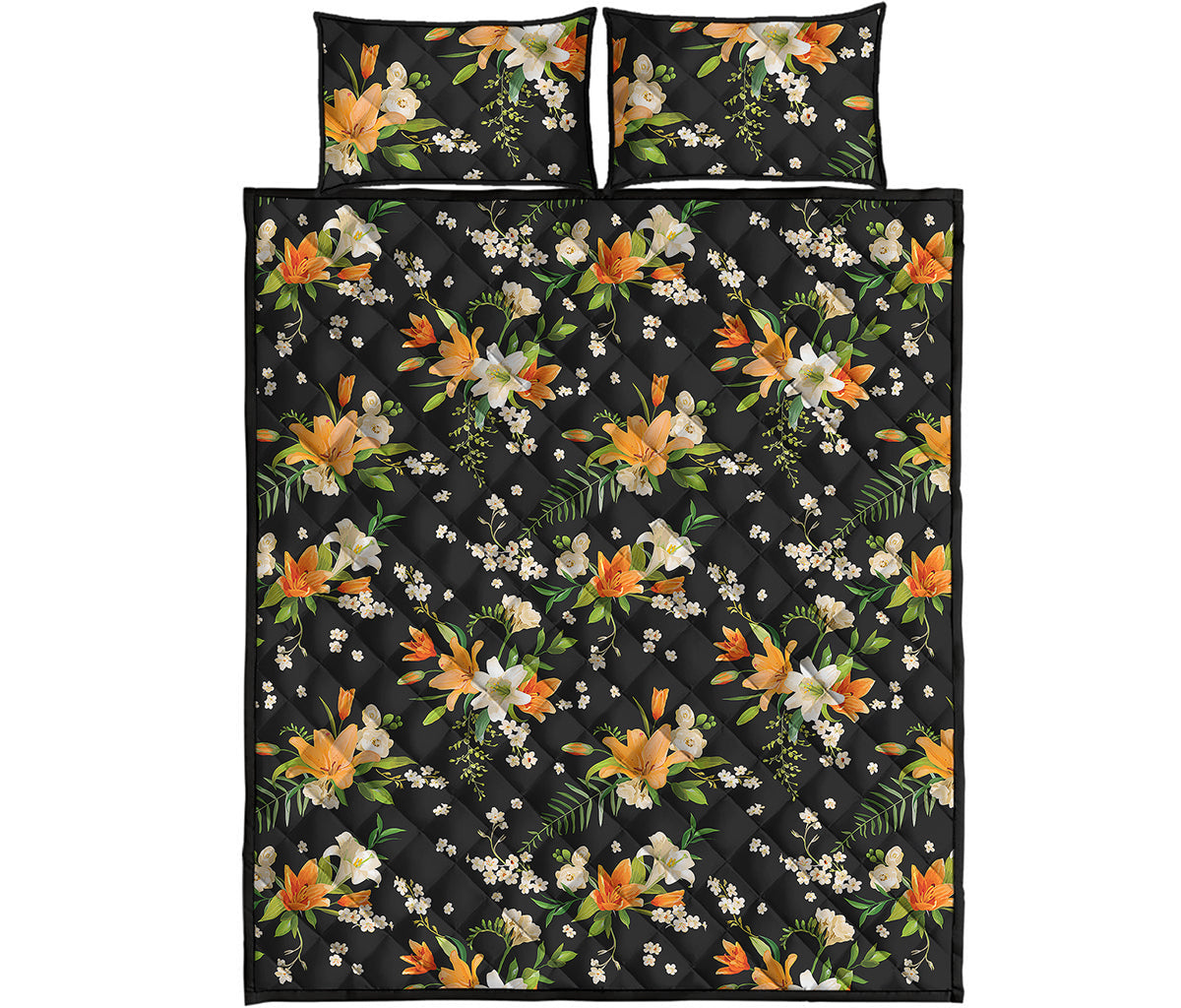 Spring Lily Flowers Pattern Print Quilt Bed Set
