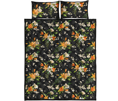 Spring Lily Flowers Pattern Print Quilt Bed Set