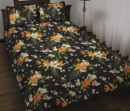 Spring Lily Flowers Pattern Print Quilt Bed Set