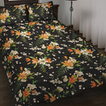 Spring Lily Flowers Pattern Print Quilt Bed Set