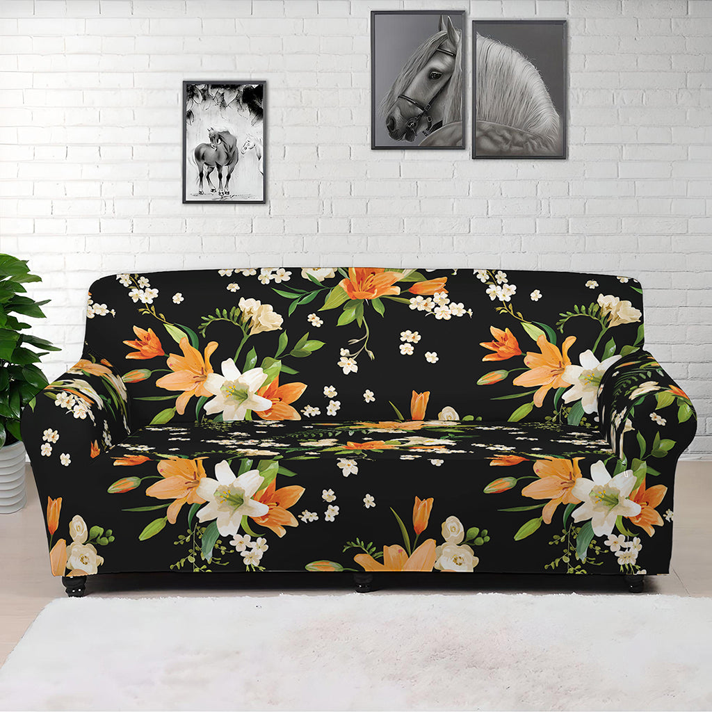 Spring Lily Flowers Pattern Print Sofa Cover