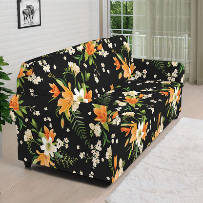 Spring Lily Flowers Pattern Print Sofa Cover