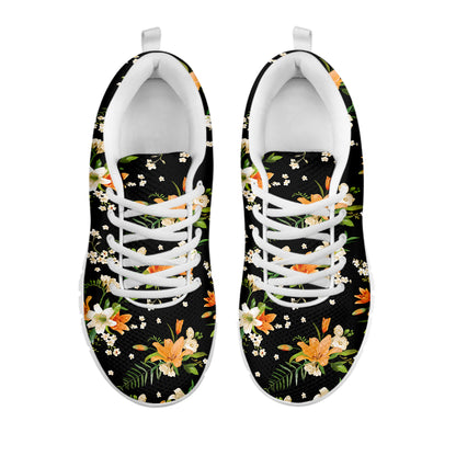 Spring Lily Flowers Pattern Print White Sneakers