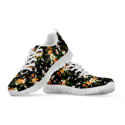 Spring Lily Flowers Pattern Print White Sneakers