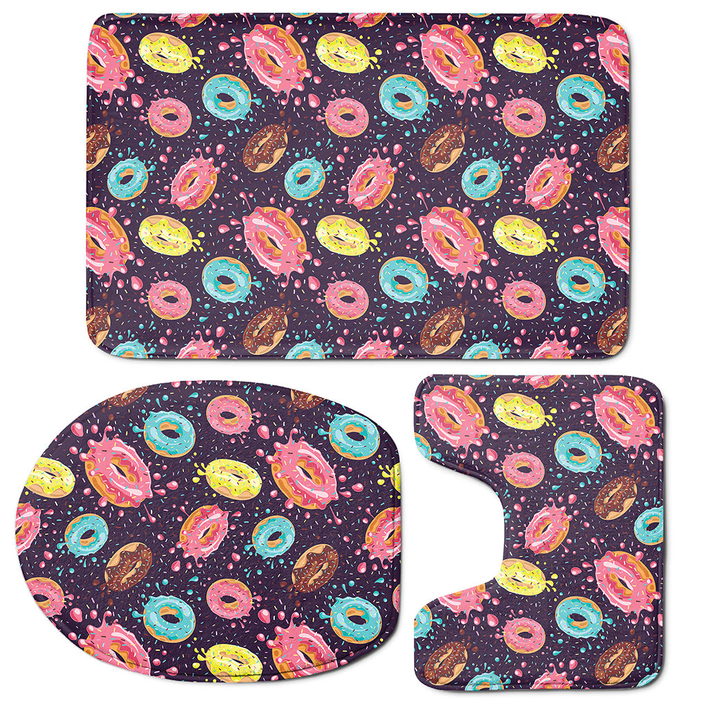 Sprinkles Donut Pattern Print 3 Piece Bath Mat Set