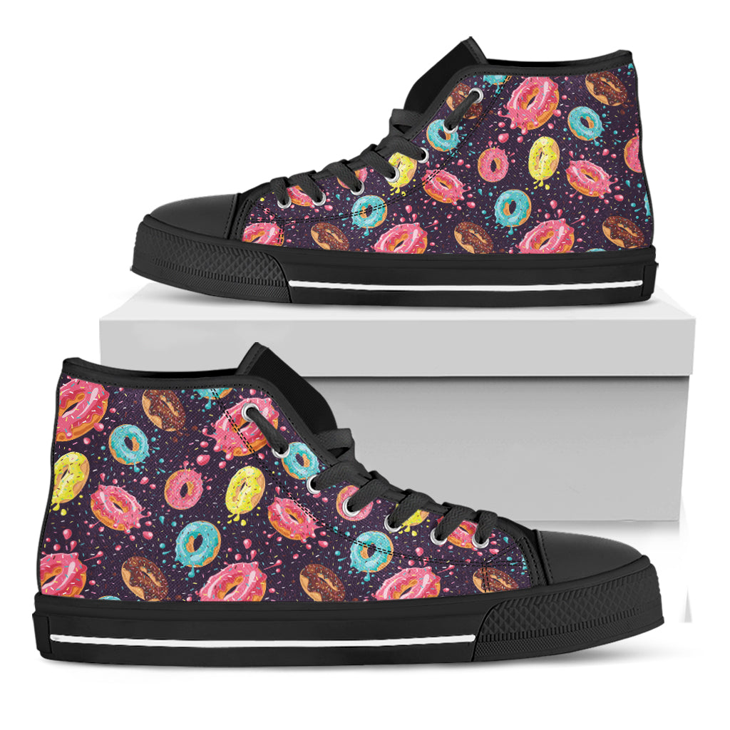 Sprinkles Donut Pattern Print Black High Top Shoes