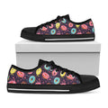Sprinkles Donut Pattern Print Black Low Top Sneakers