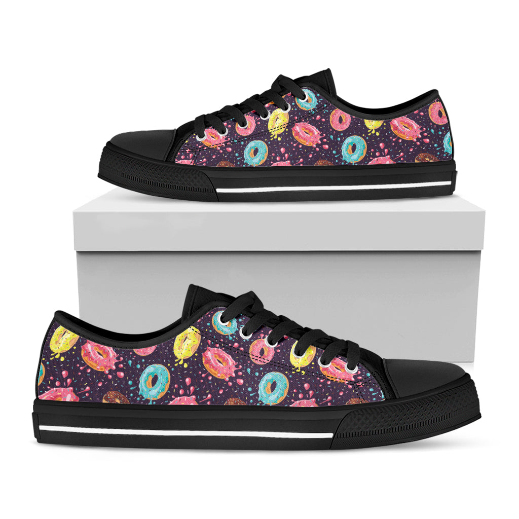 Sprinkles Donut Pattern Print Black Low Top Shoes