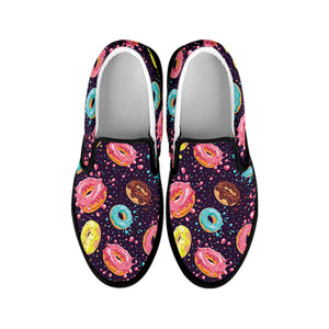 Sprinkles Donut Pattern Print Black Slip On Shoes