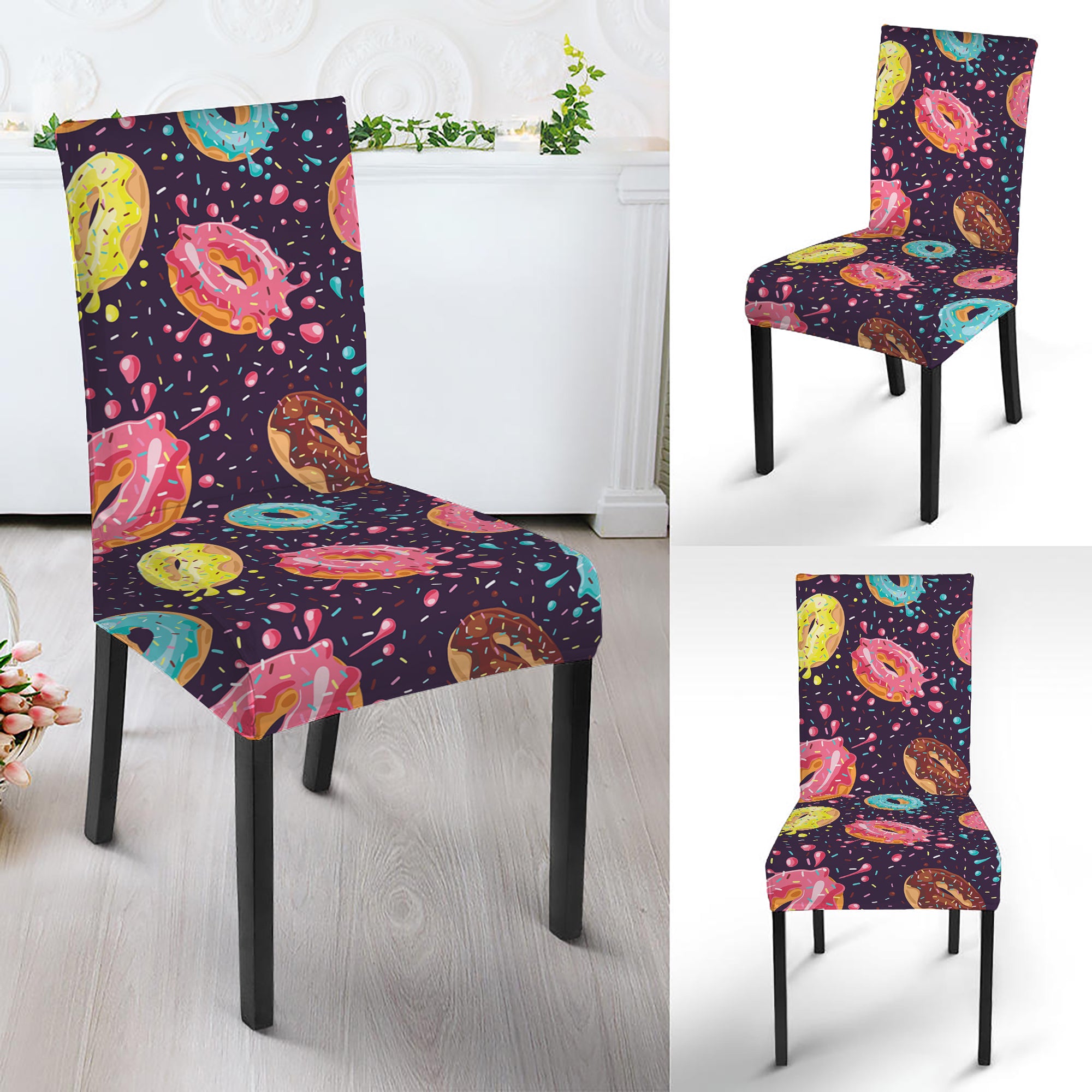 Sprinkles Donut Pattern Print Dining Chair Slipcover