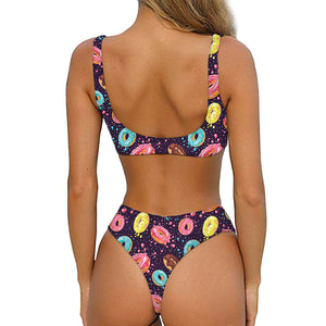 Sprinkles Donut Pattern Print Front Bow Tie Bikini