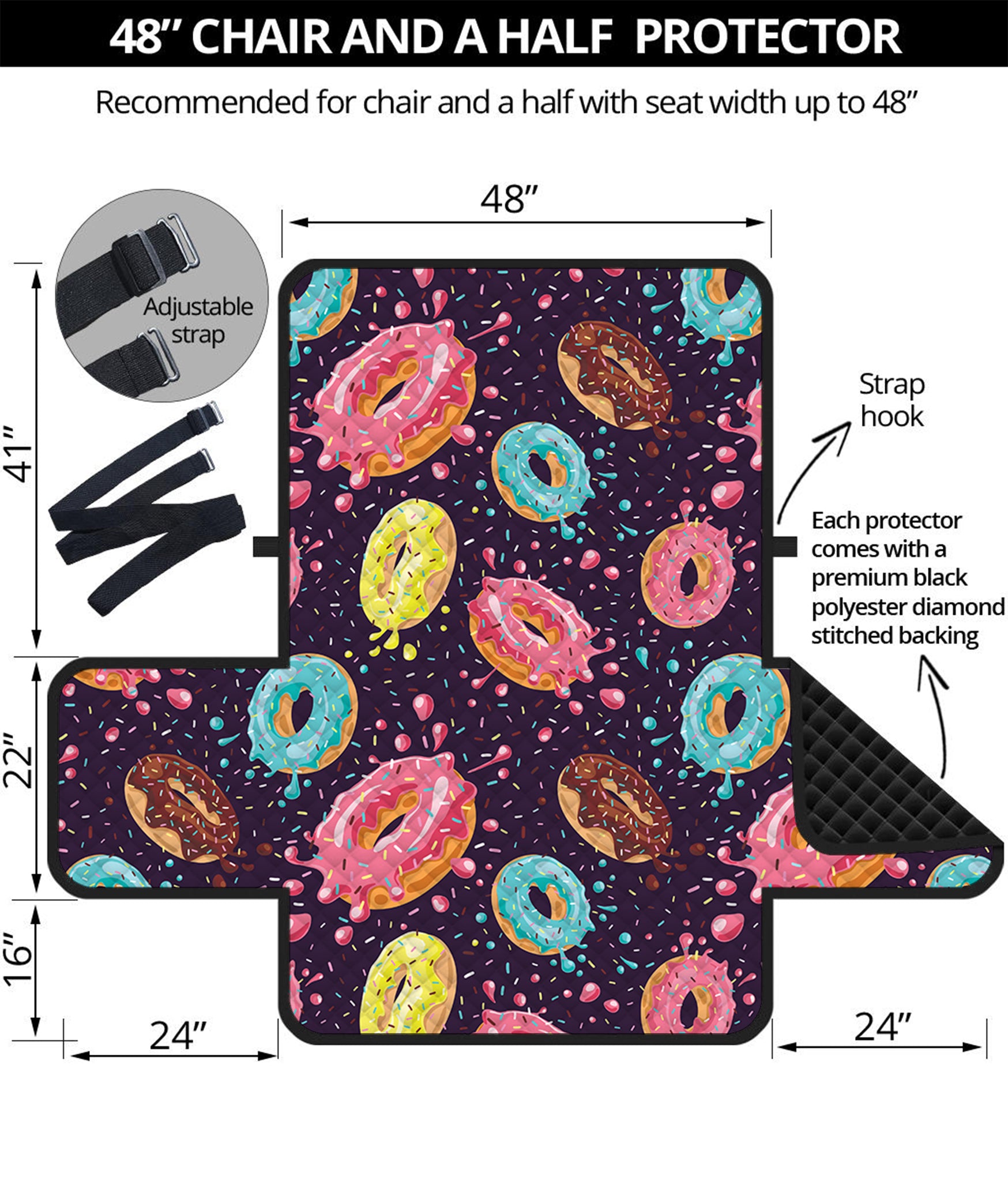 Sprinkles Donut Pattern Print Half Sofa Protector