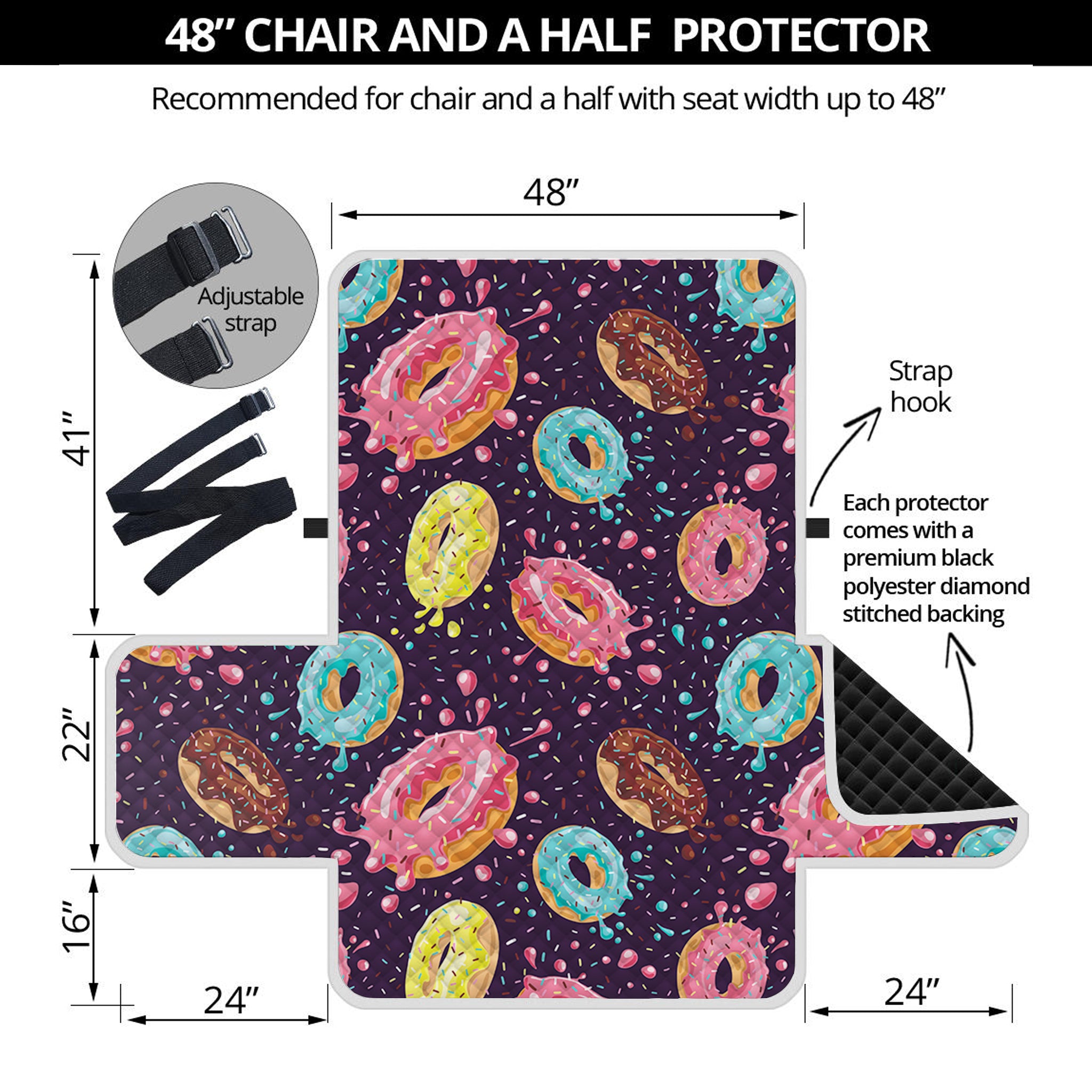 Sprinkles Donut Pattern Print Half Sofa Protector