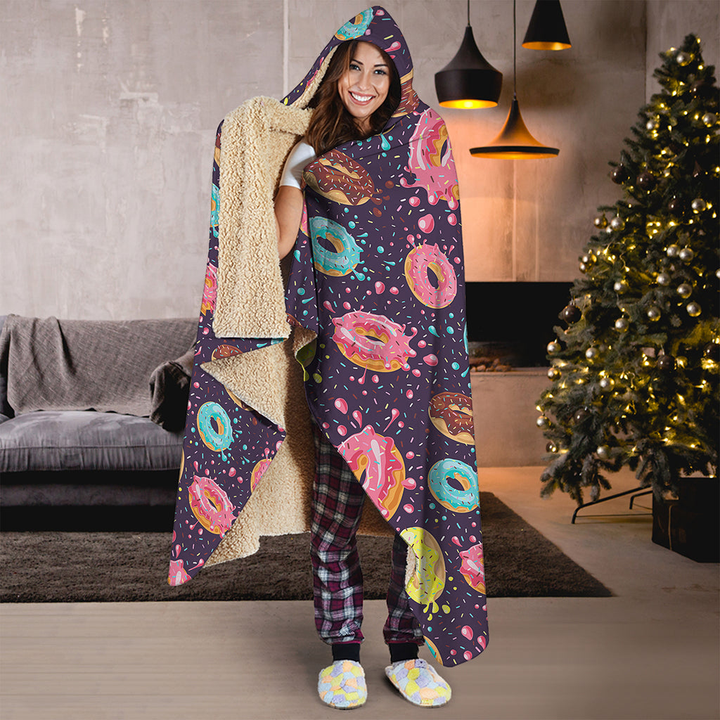 Sprinkles Donut Pattern Print Hooded Blanket