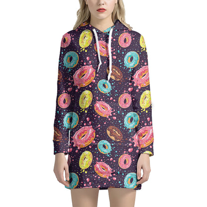 Sprinkles Donut Pattern Print Hoodie Dress