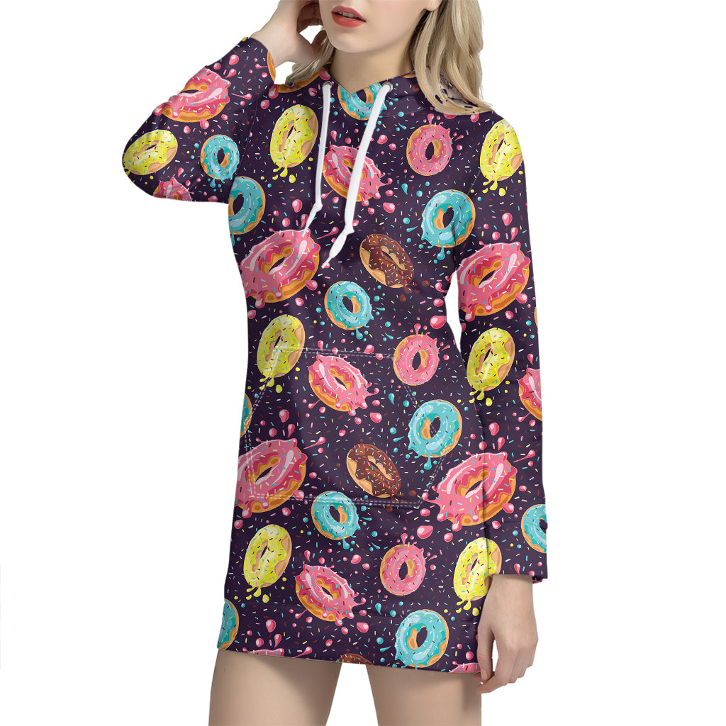 Sprinkles Donut Pattern Print Hoodie Dress