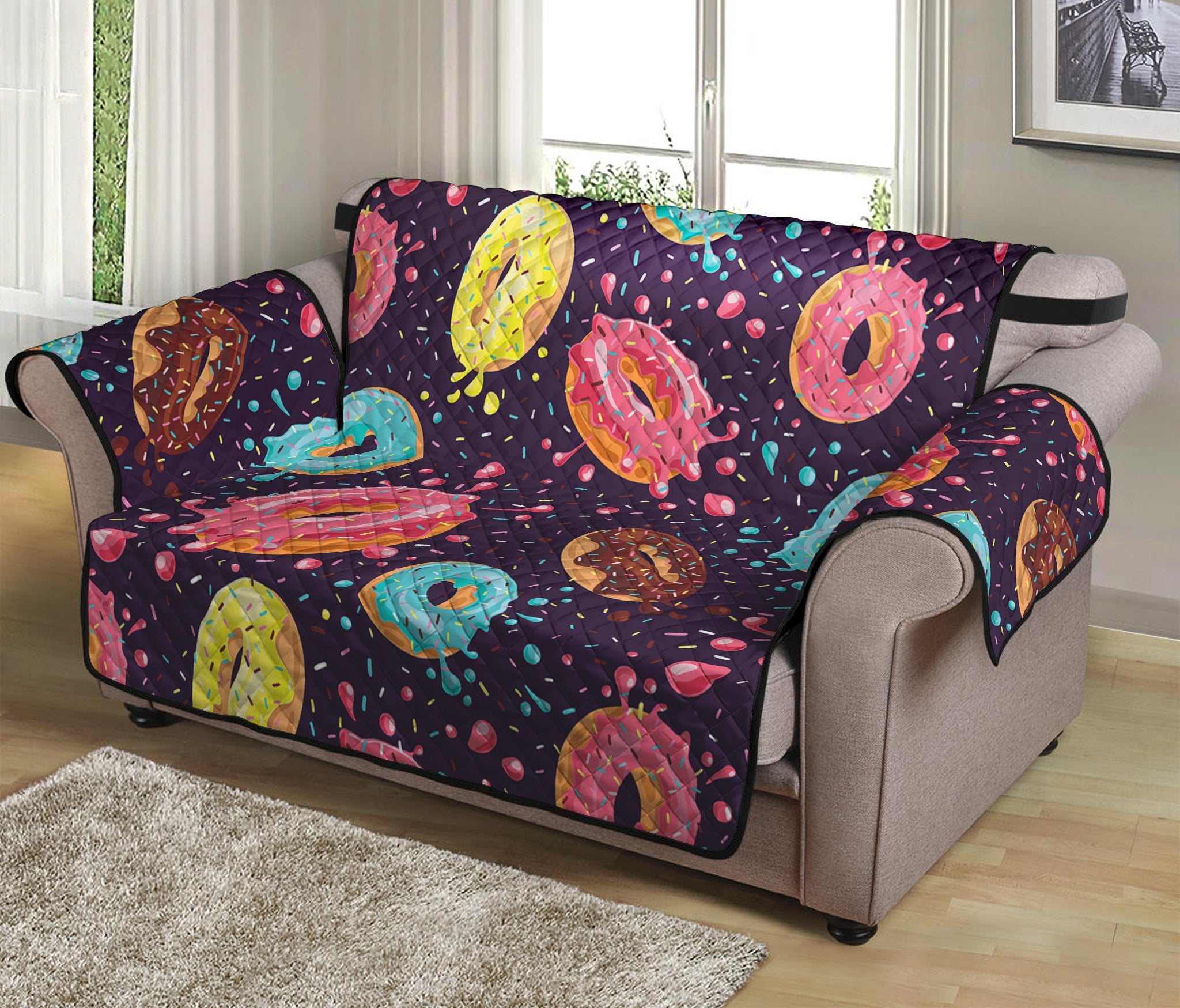 Sprinkles Donut Pattern Print Loveseat Protector