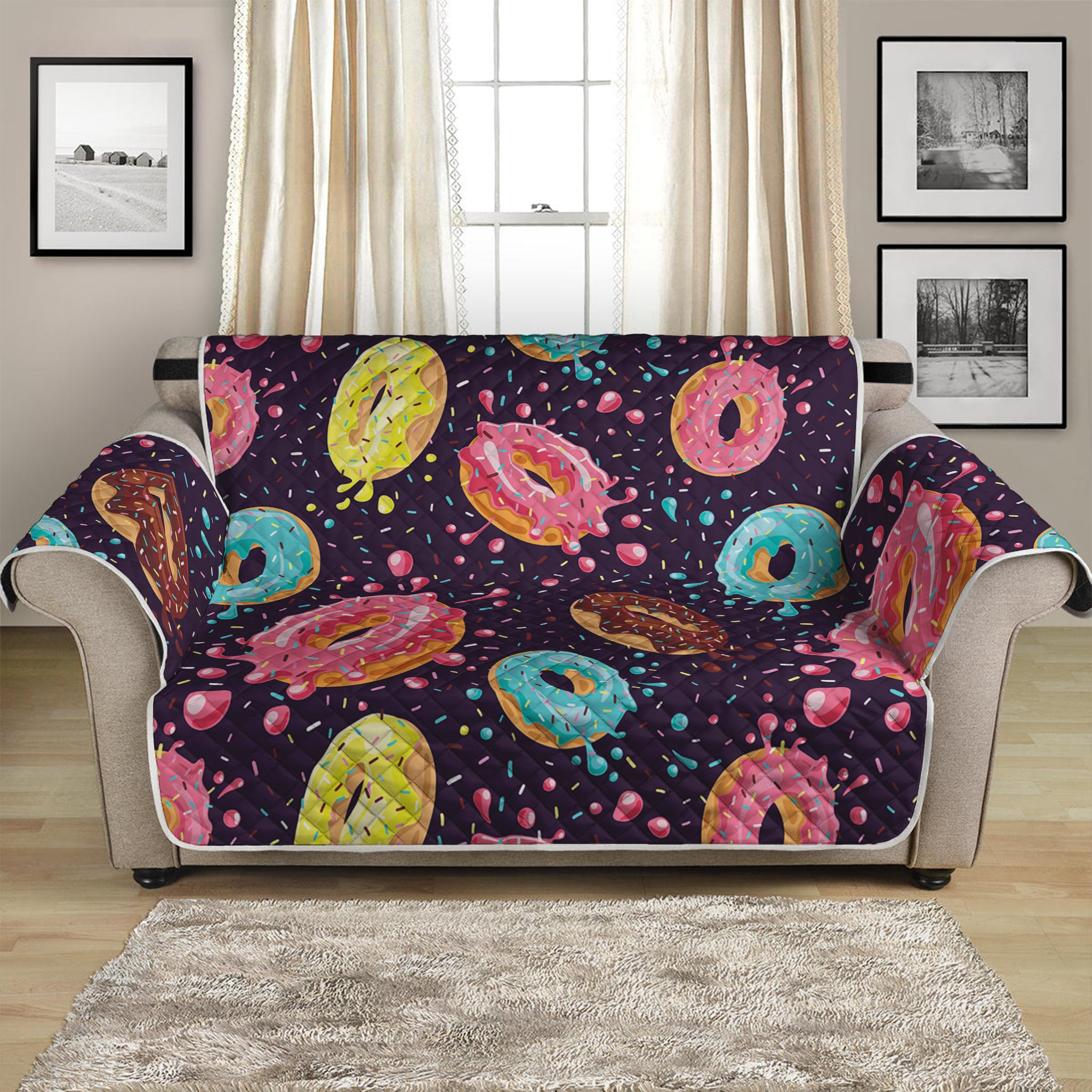 Sprinkles Donut Pattern Print Loveseat Protector