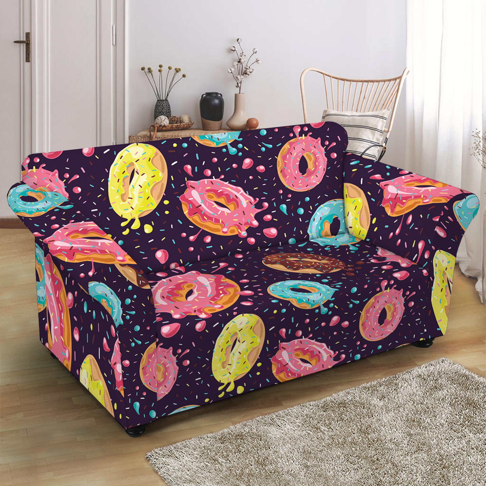 Sprinkles Donut Pattern Print Loveseat Slipcover