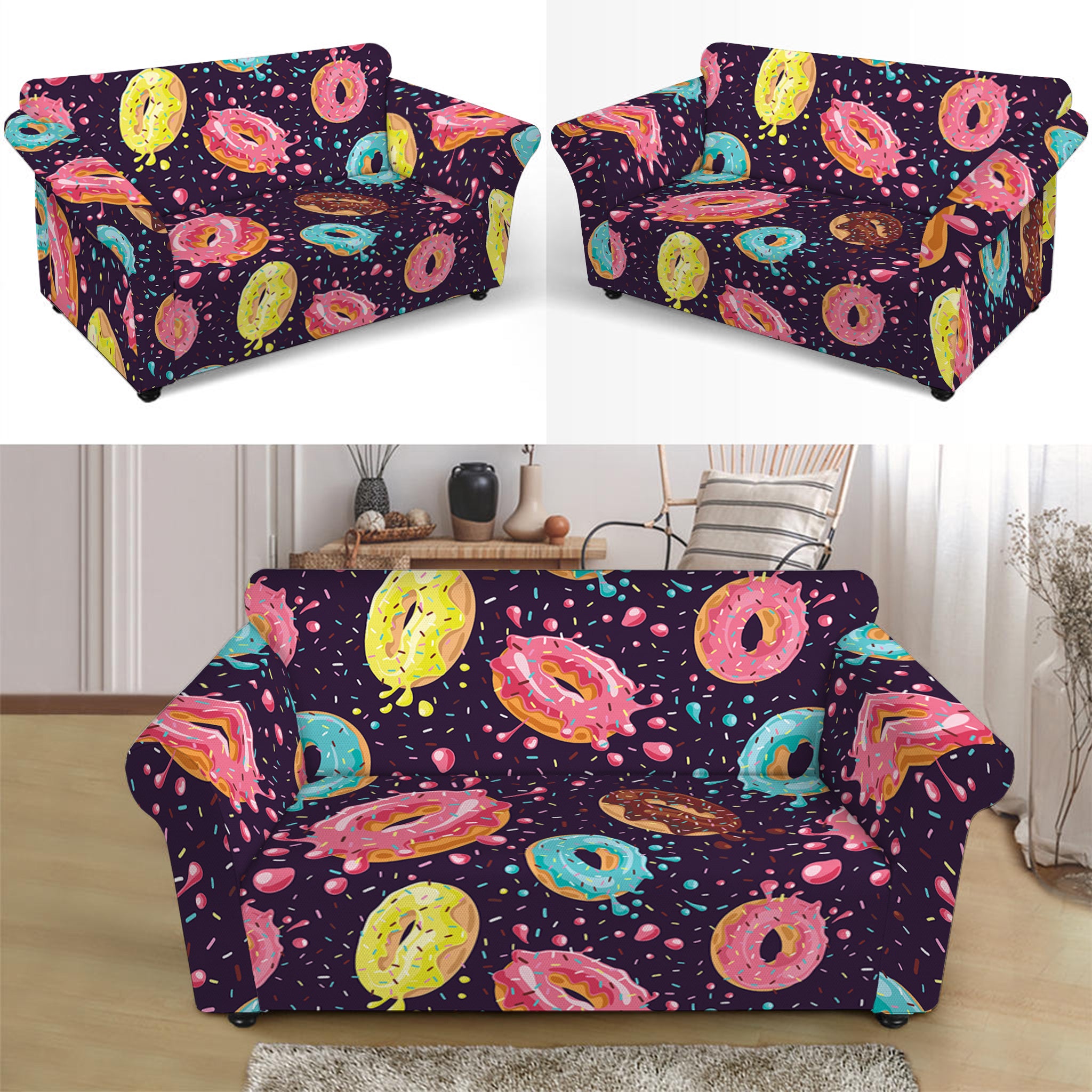 Sprinkles Donut Pattern Print Loveseat Slipcover