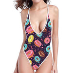 Sprinkles Donut Pattern Print One Piece High Cut Swimsuit