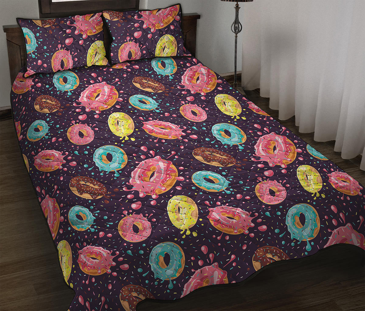 Sprinkles Donut Pattern Print Quilt Bed Set