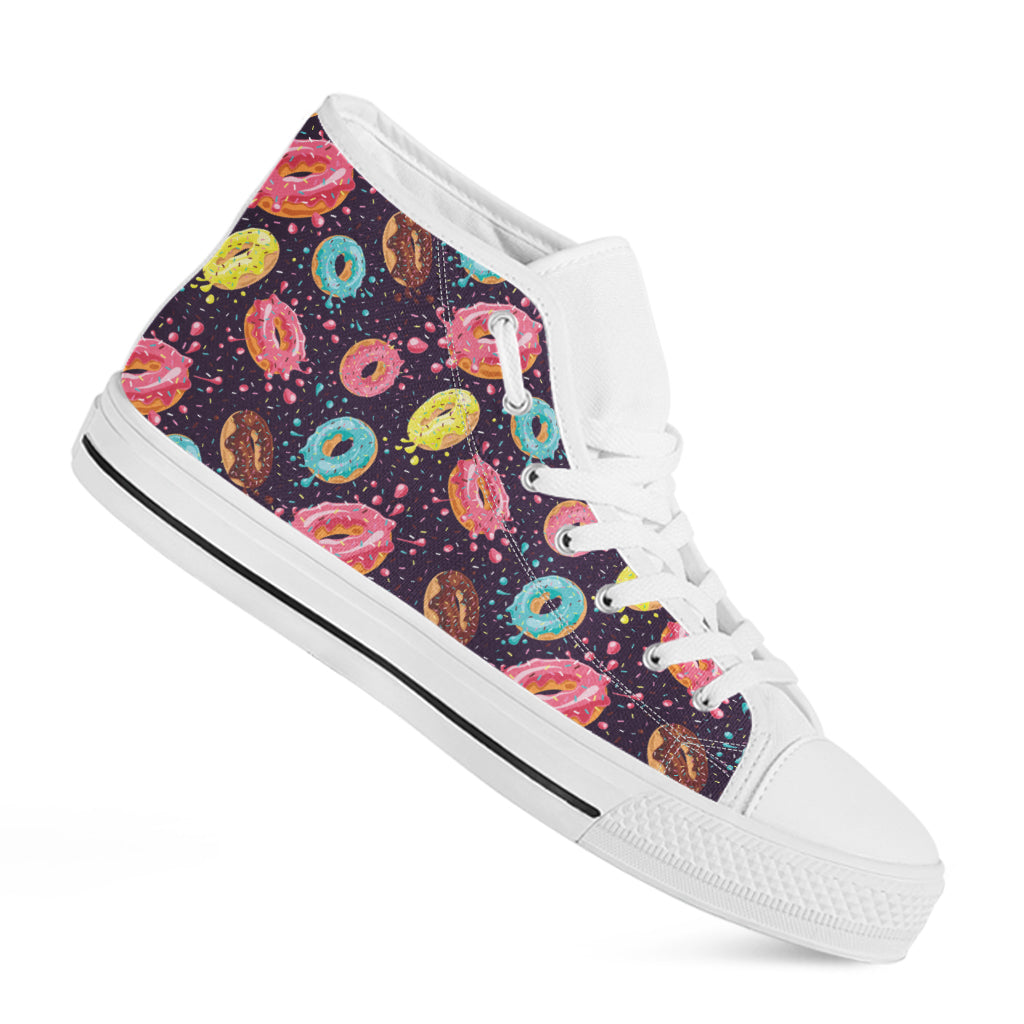 Sprinkles Donut Pattern Print White High Top Shoes