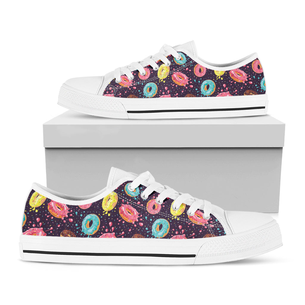 Sprinkles Donut Pattern Print White Low Top Shoes