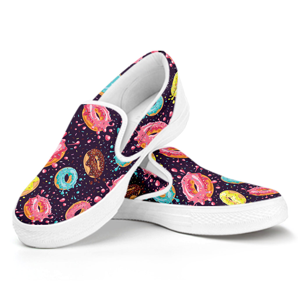 Sprinkles Donut Pattern Print White Slip On Shoes