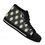 Spruce Blue And Beige Argyle Print Black High Top Shoes