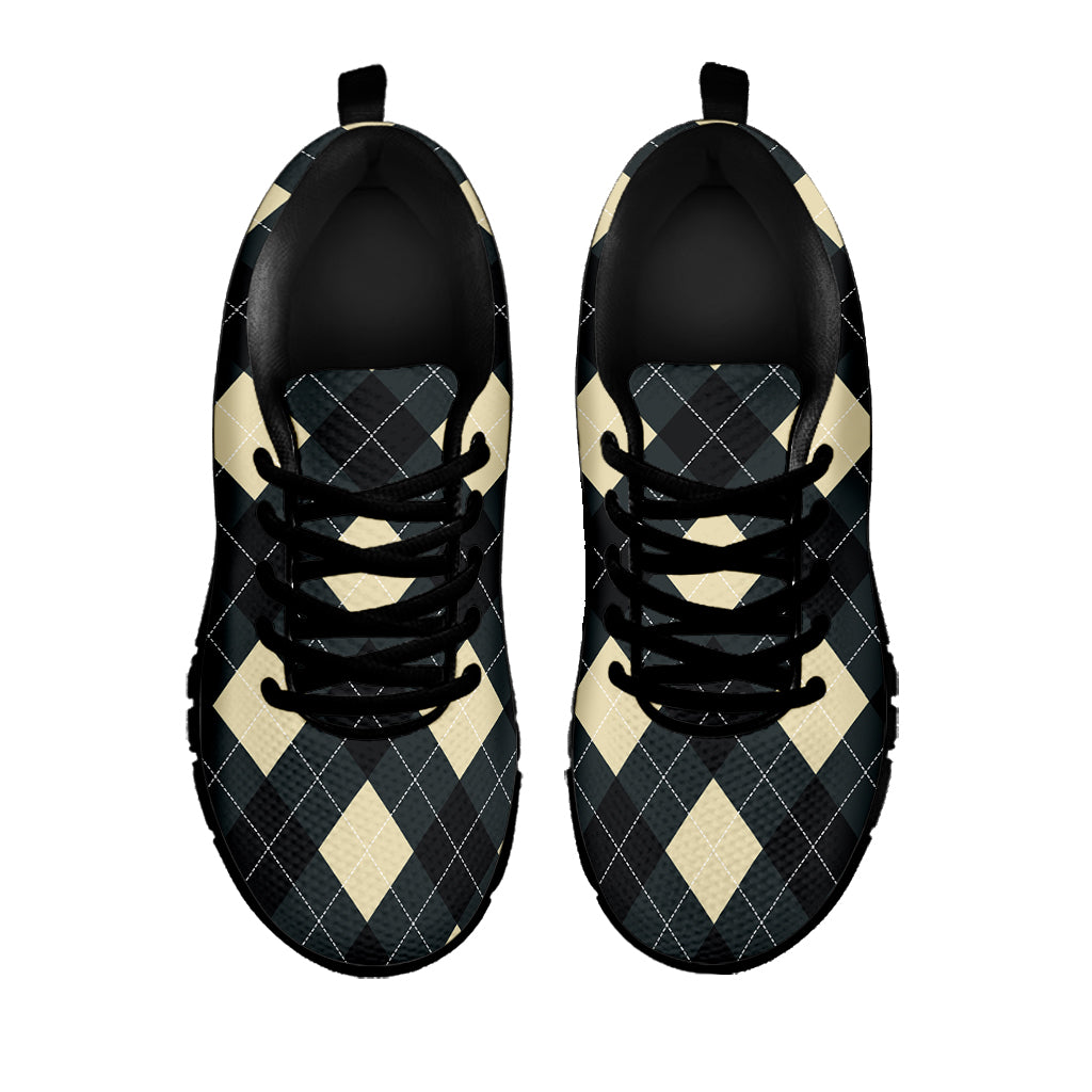Spruce Blue And Beige Argyle Print Black Sneakers