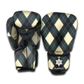 Spruce Blue And Beige Argyle Print Boxing Gloves