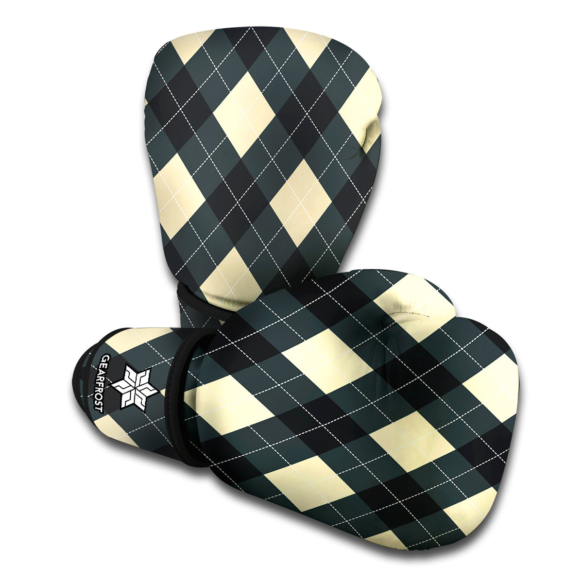 Spruce Blue And Beige Argyle Print Boxing Gloves