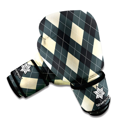 Spruce Blue And Beige Argyle Print Boxing Gloves