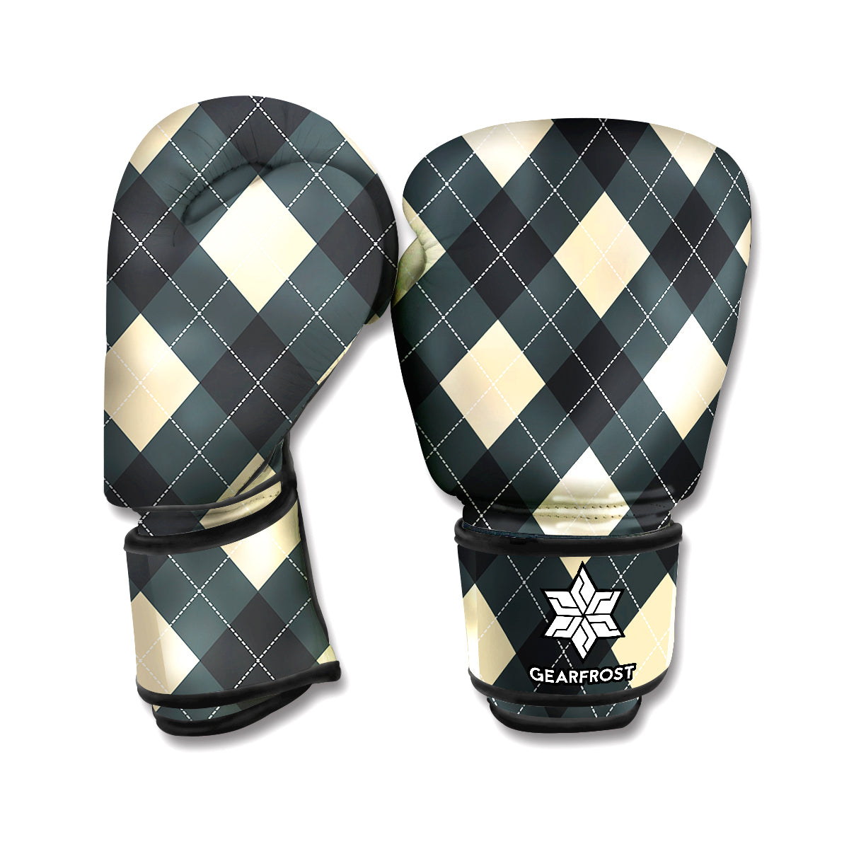 Spruce Blue And Beige Argyle Print Boxing Gloves