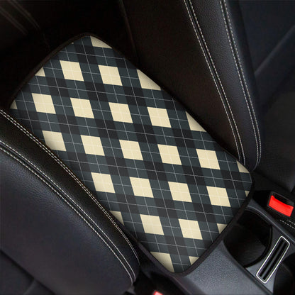 Spruce Blue And Beige Argyle Print Car Center Console Cover