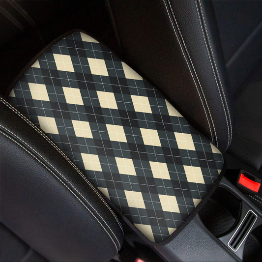 Spruce Blue And Beige Argyle Print Car Center Console Cover