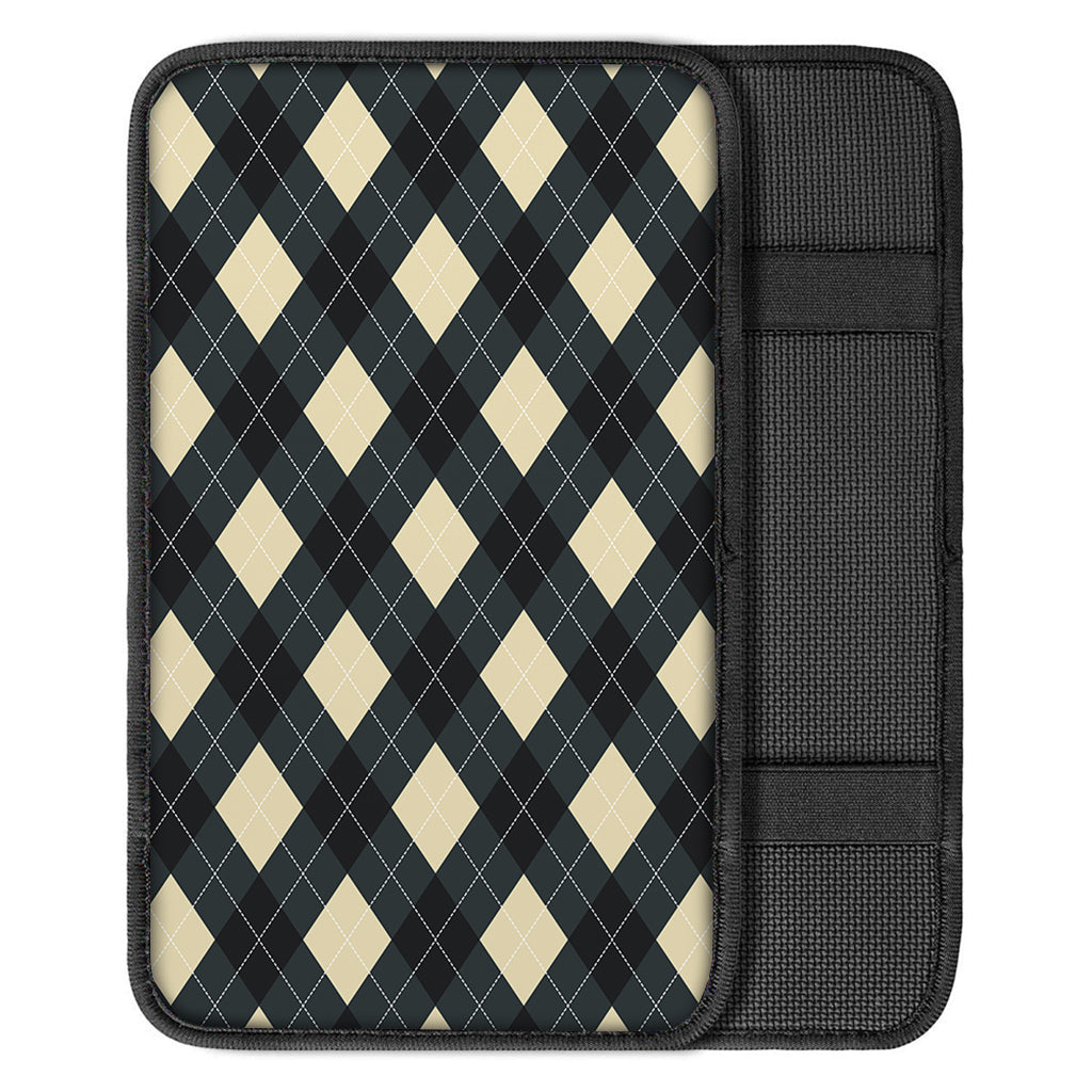 Spruce Blue And Beige Argyle Print Car Center Console Cover
