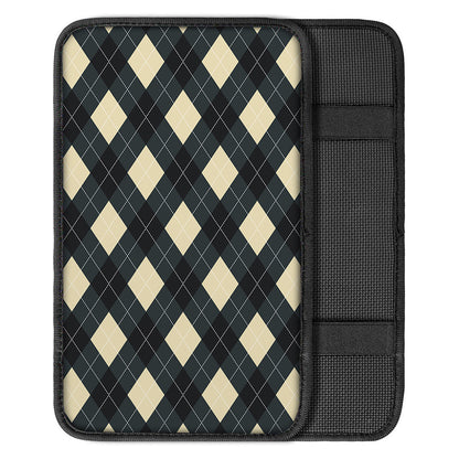 Spruce Blue And Beige Argyle Print Car Center Console Cover