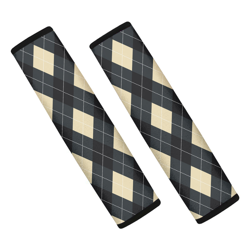 Spruce Blue And Beige Argyle Print Car Seat Belt Covers