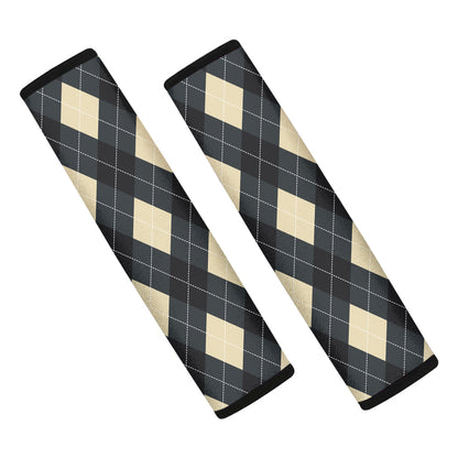 Spruce Blue And Beige Argyle Print Car Seat Belt Covers