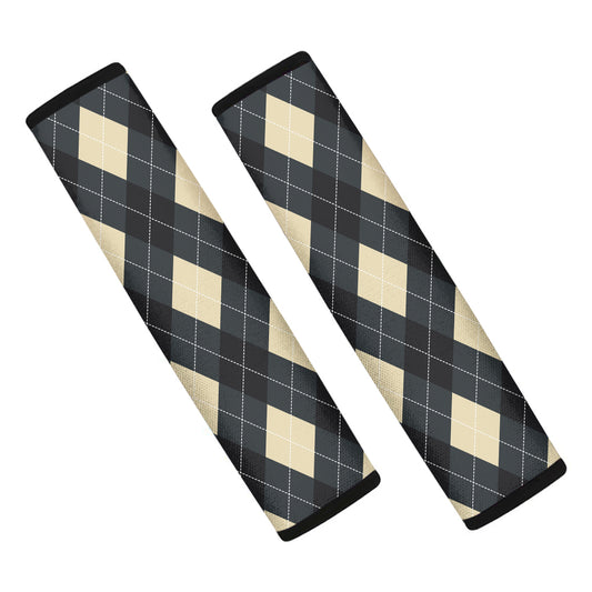 Spruce Blue And Beige Argyle Print Car Seat Belt Covers