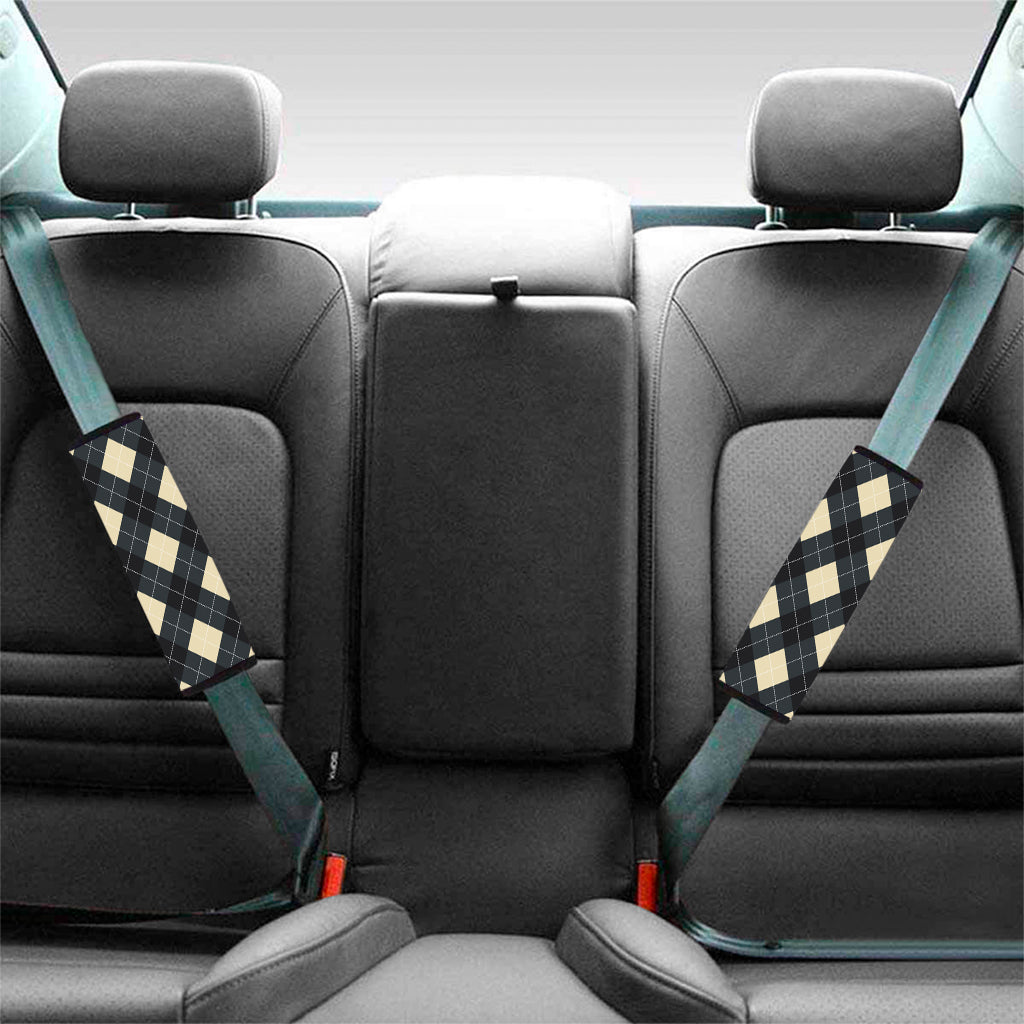 Spruce Blue And Beige Argyle Print Car Seat Belt Covers