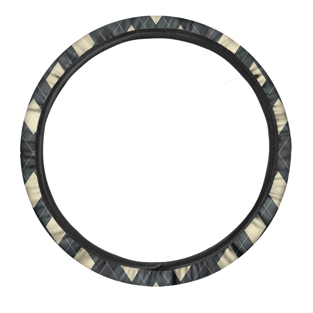 Spruce Blue And Beige Argyle Print Car Steering Wheel Cover