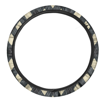 Spruce Blue And Beige Argyle Print Car Steering Wheel Cover