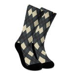 Spruce Blue And Beige Argyle Print Crew Socks